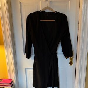 J. Crew Black Wrap Dress with Gold Cuff Detail